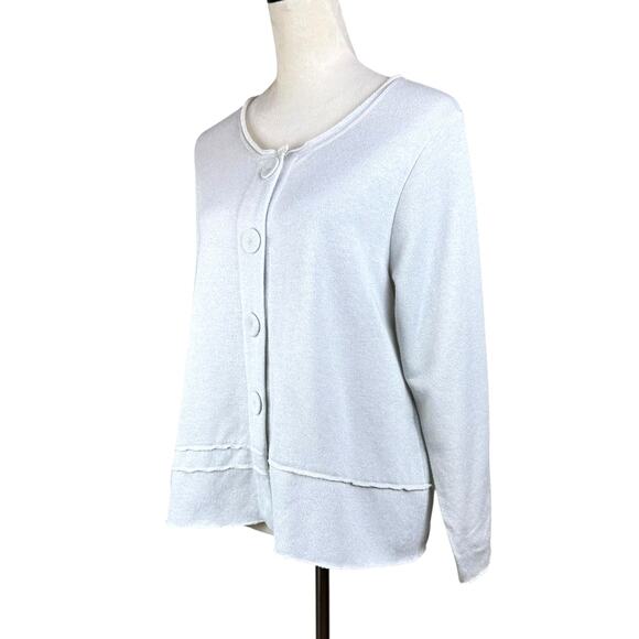 Habitat Light Gray Terry Silver Sparkle Button Raw Edge Cardigan Sweater Top - Picture 2 of 12